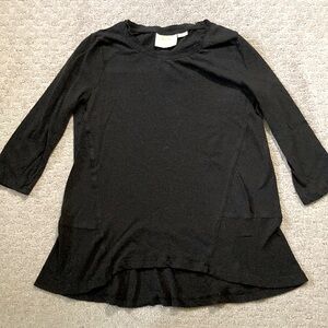 MAEVE black linen-blend long-sleeve top, XXS.